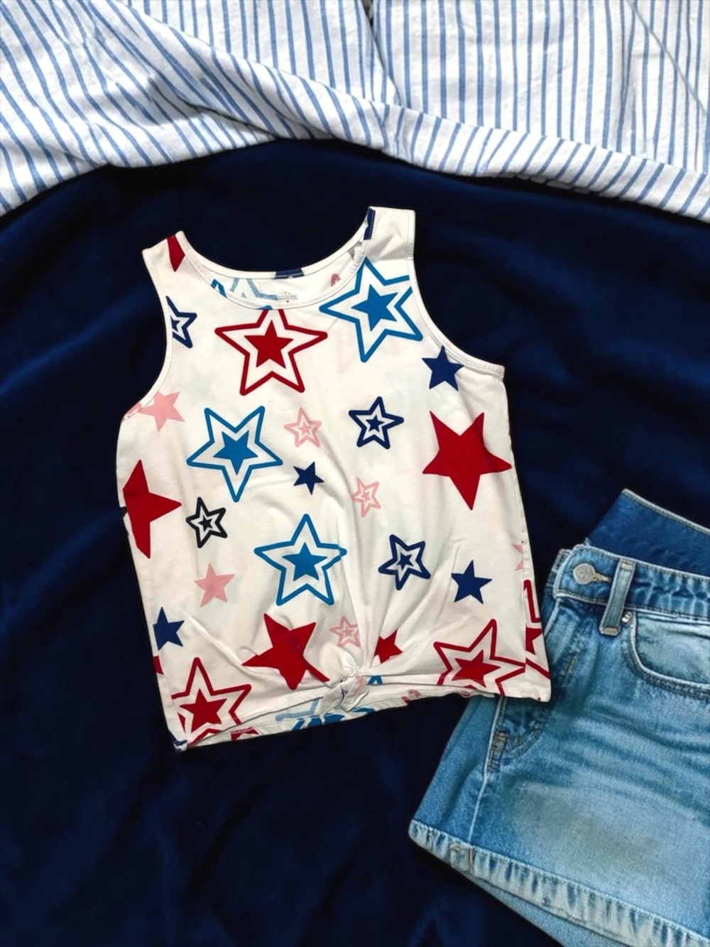 Way to Celebrate Girls XL 14–16 Patriotic Star Knot‑Front Tank Red White Blue